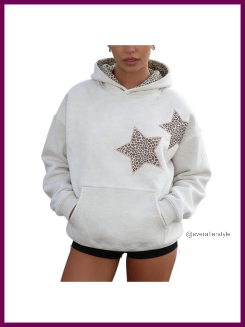 Womens Oversized Star Graphic Hoodie Cheetah Print Sweatshirt Y2k Streetwear